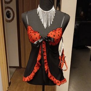 Elegant Heart Red and Black Lingerie Set